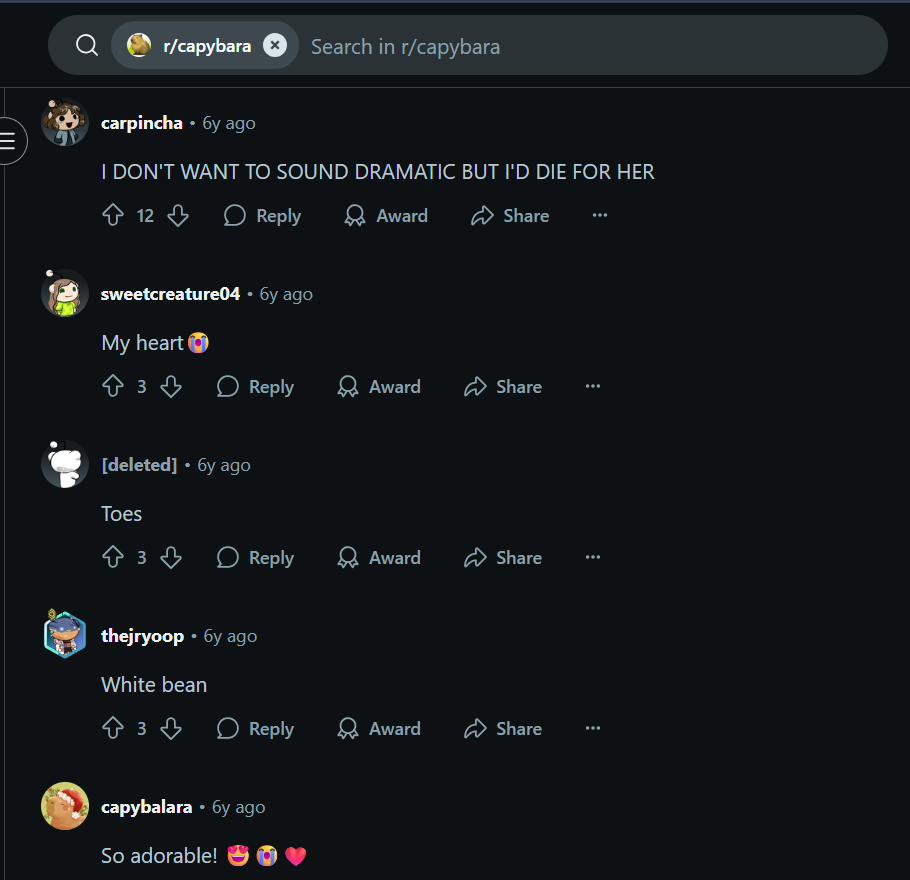 Reddit posts discussing the charm of Albino Capybaras, with users sharing reactions and comments.