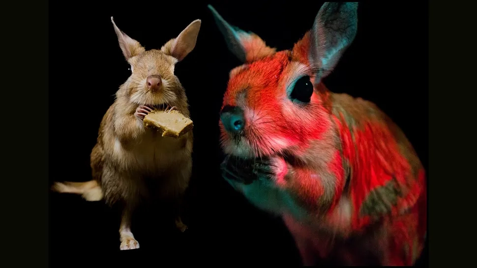 Springhare is exposed to UV light to see if they glow, known as biofluorescence. So springhares showed pinkish color.