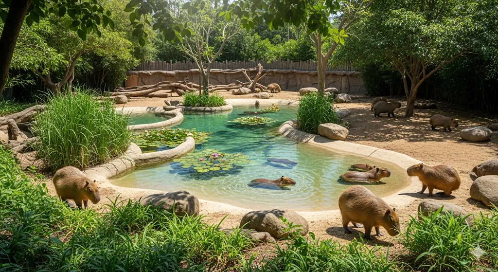 capybara in florida swimming in well designed pool