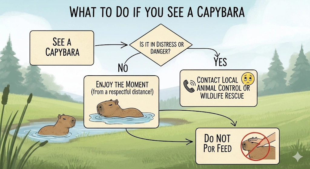 Flowchart illustrating “What to Do If You See a Capybara in florida”